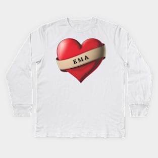 Ema - Lovely Red Heart With a Ribbon Kids Long Sleeve T-Shirt